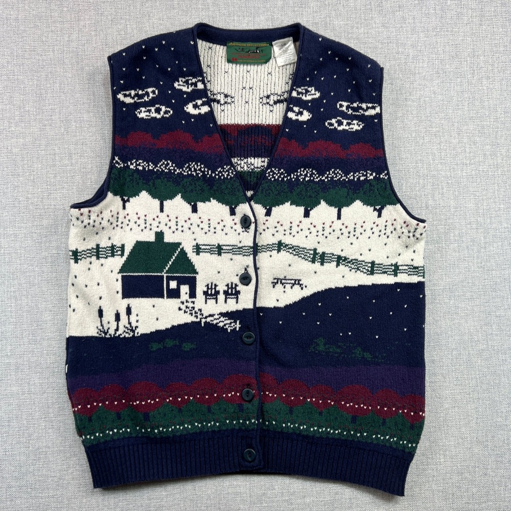 Vintage Northern Reflections Cardigan Sweater Vest Womens L Cottagecore Cabin